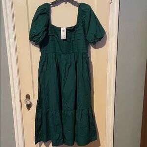 Abercrombie & Fitch Deep Green Puff Sleeve Midi Dress